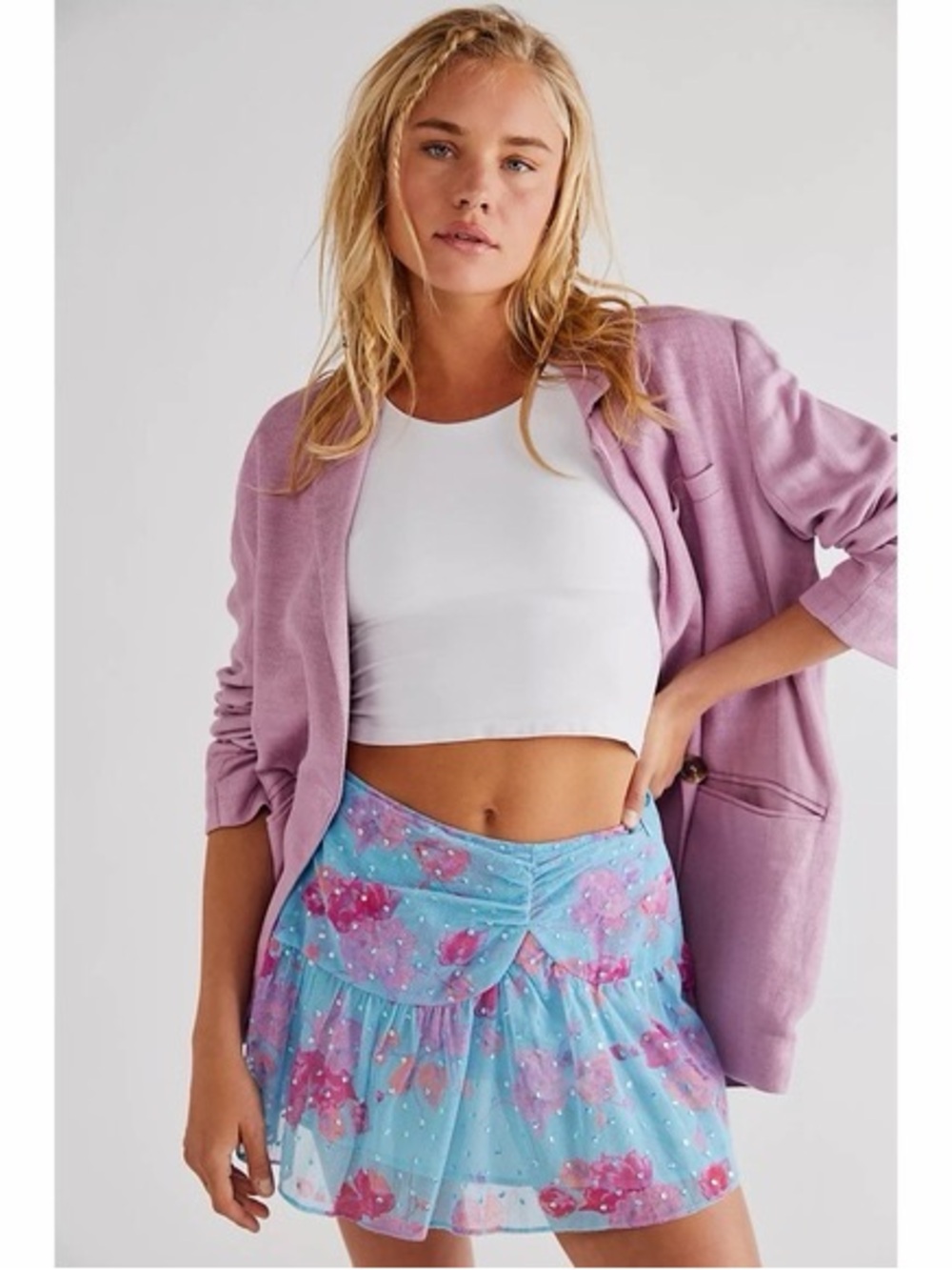 LoveShackFancy Blue Floral Sparkle Tiered Skirt